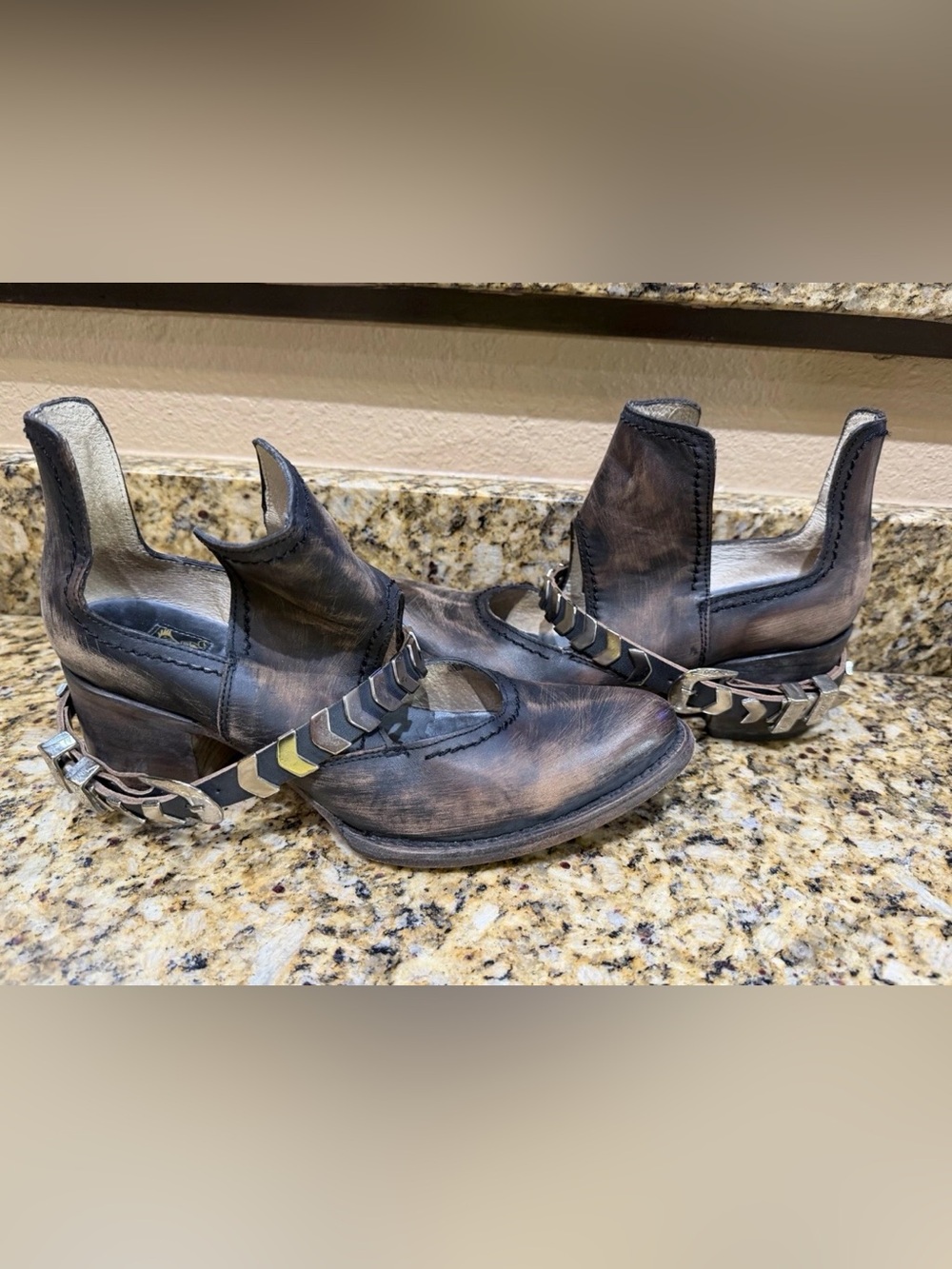 FREEBIRD BLADE FB-Blade Size 10 Distressed Booties 2-1/2” Heel Slip On Brown